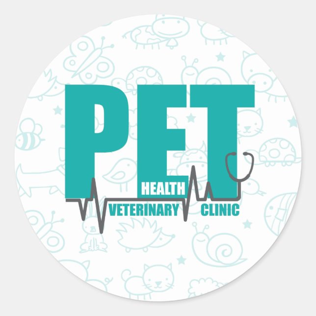Veterinary Clinic Modern Teal doodle Classic Round Sticker (Front)