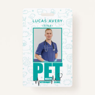 Veterinary Clinic Photo Modern Blue ID Badge