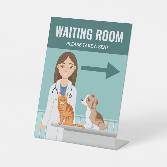 Veterinary Clinic Vet Hospital Waiting Room Guide Pedestal Sign (Front)