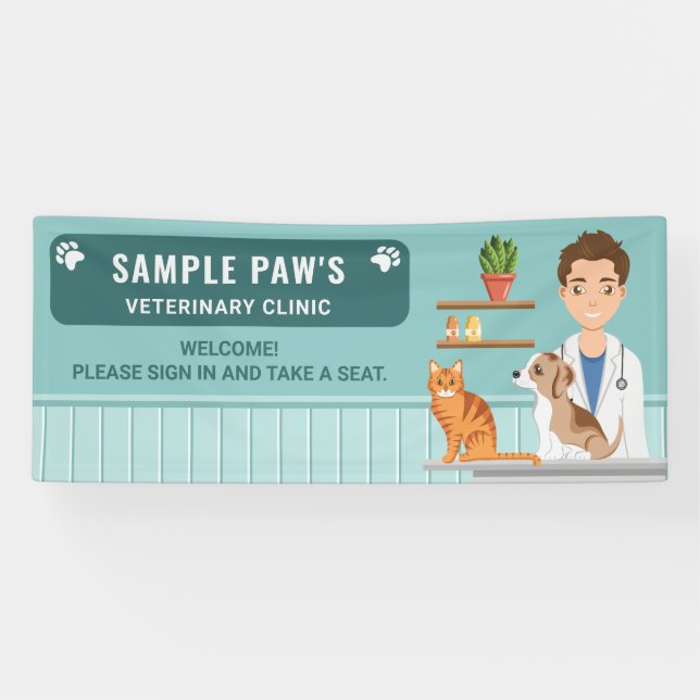 Veterinary Clinic Vet Man Animal Hospital Welcome Banner (Horizontal)