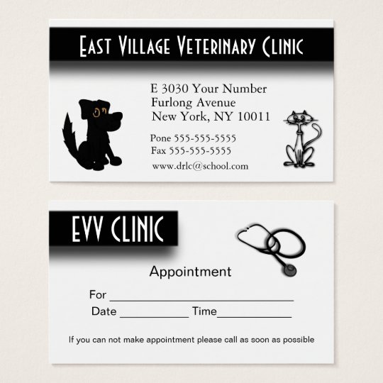 Veterinary Clinic with Appointment Area on Back Business Card