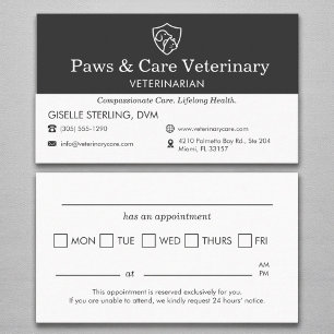 Veterinary Dog Cat Office Appointment Reminder Business Card