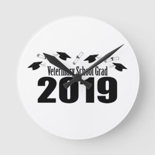 Veterinary Grad 2019 Caps And Diplomas (Black) Round Clock