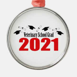 Veterinary Grad 2021 Caps And Diplomas (Red) Metal Tree Decoration