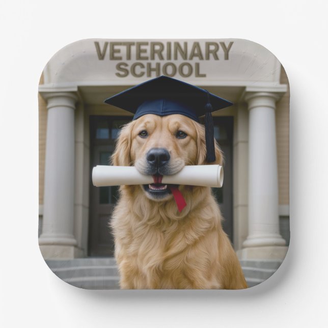 Veterinary Graduate School Golden Retriever Paper Plate (Front)