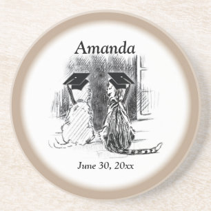 Veterinary Graduation Dog and Cat, Round Gift Coaster