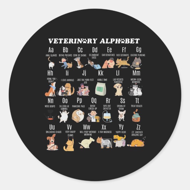 Veterinary Medicine Alphabet Vet Nurse Student Sch Classic Round Sticker (Front)