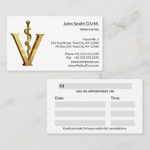 Veterinary Medicine Asclepius Vet Gold V Elegant Appointment Card