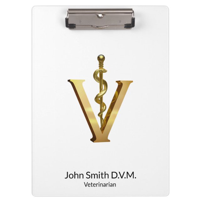 Veterinary Medicine Asclepius Vet Gold V Elegant Clipboard (Front)