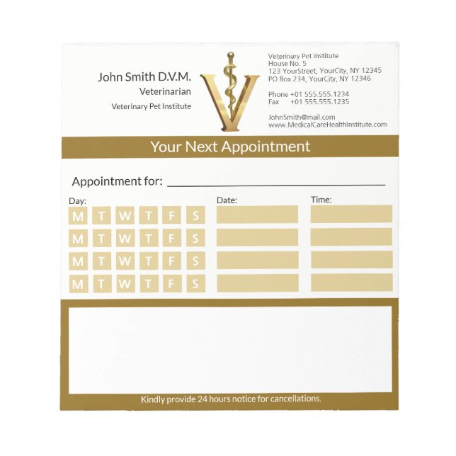 Veterinary Medicine Elegant Asclepius Appointment Notepad (Front)