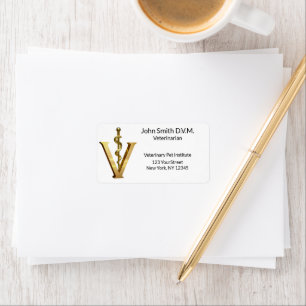Veterinary Medicine Elegant Asclepius Vet Gold V Label