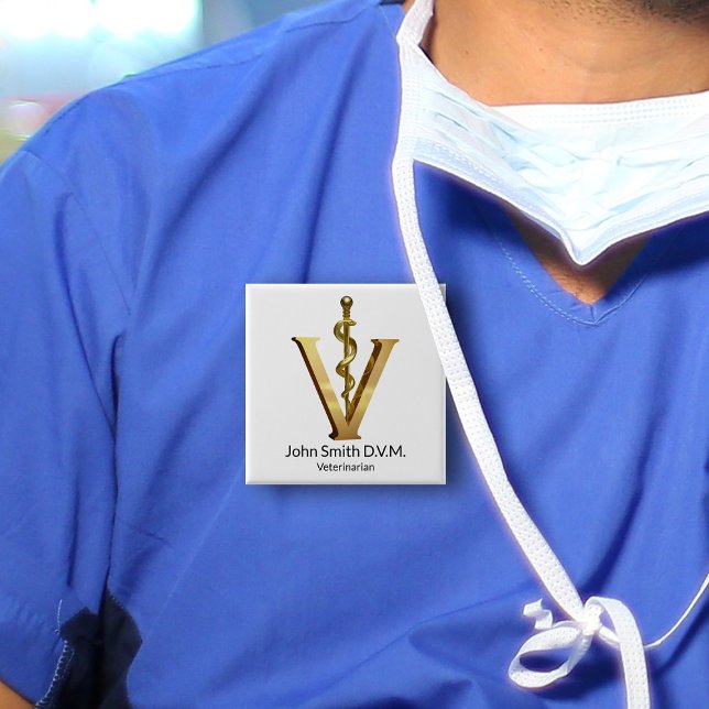 Veterinary Medicine Elegant Gold V Vet Asclepius 15 Cm Square Badge (Creator Uploaded)