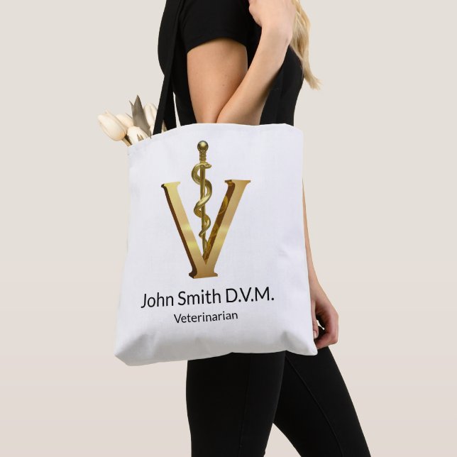 Veterinary Medicine Elegant Vet Asclepius Gold V Tote Bag (Close Up)