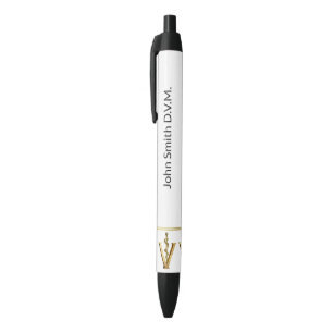 Veterinary Medicine Gold V Elegant Asclepius Vet Black Ink Pen