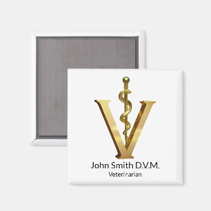 Veterinary Medicine Gold V Elegant Asclepius Vet Magnet
