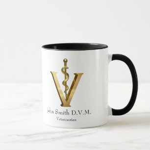Veterinary Medicine Gold V Elegant Vet Asclepius Mug