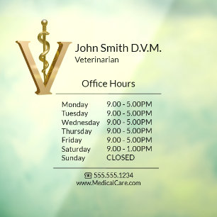 Veterinary Medicine Gold V Vet Opening Hours Window Cling