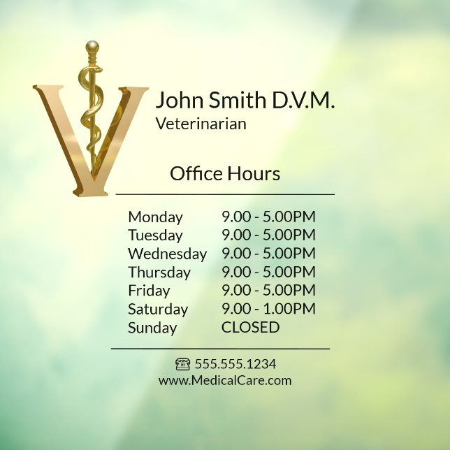 Veterinary Medicine Gold V Vet Opening Hours Window Cling (Sheet 3)