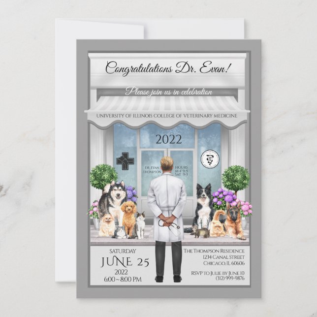 Veterinary Medicine Male Graduation Invitation  (Front)