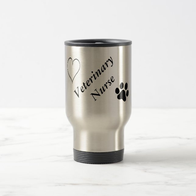 Veterinary Nurse-Black Paw Print and Heart Travel Mug (Center)