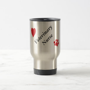 Veterinary Nurse-Red Paw Print and Heart Travel Mug