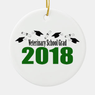 Veterinary School Grad 2018 Caps & Diplomas (Green Ceramic Tree Decoration