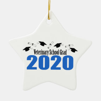 Veterinary School Grad 2020 Caps & Diplomas (Blue) Ceramic Tree Decoration