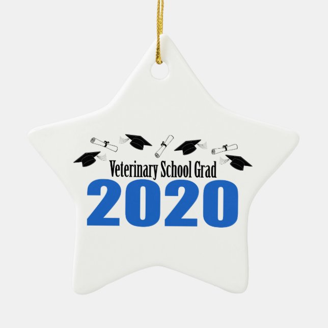 Veterinary School Grad 2020 Caps & Diplomas (Blue) Ceramic Tree Decoration (Front)