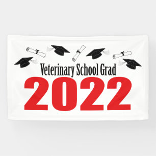 Veterinary School Grad 2022 Caps And Diplomas (Red Banner