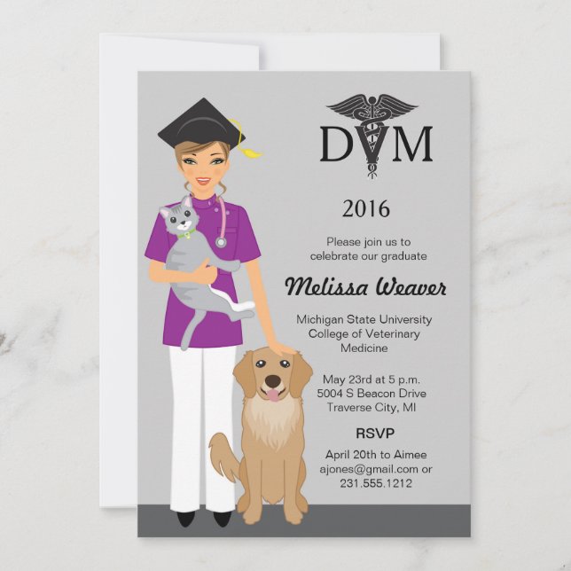 Veterinary School Graduation Invitation | Female (Front)