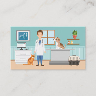 Veterinary Services Vet Man And Pets Animal Clinic Business Card