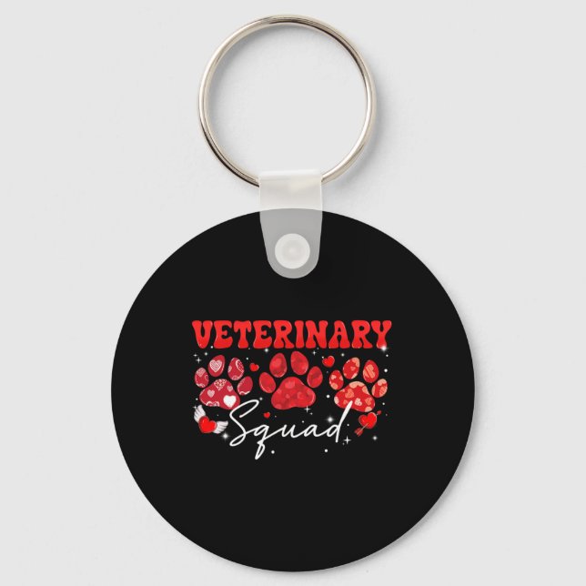 Veterinary Squad Fun Dog Paw Vet Tech Valentines D Key Ring (Front)