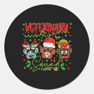Veterinary Squad Paw Christmas Vet Tech Xmas Pajam Classic Round Sticker