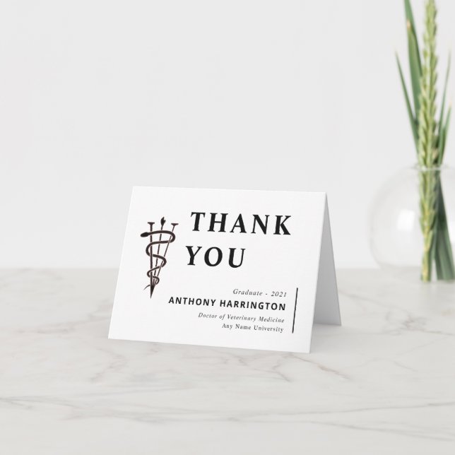 Veterinary Symbol Black Folded Thank You Card (Front)