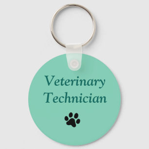 Veterinary Technician/Black Paw Print/Green Key Ring