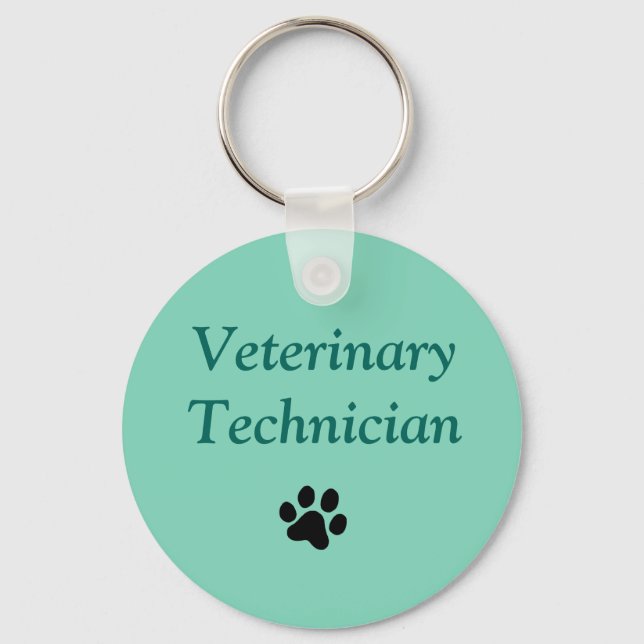 Veterinary Technician/Black Paw Print/Green Key Ring (Front)