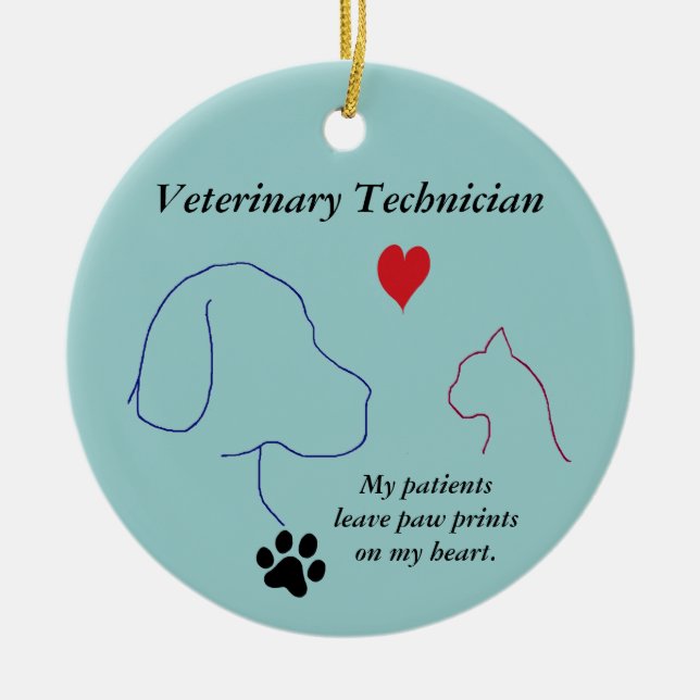 Veterinary Technician - Paw Prints on My Heart #2 Ceramic Tree Decoration (Front)