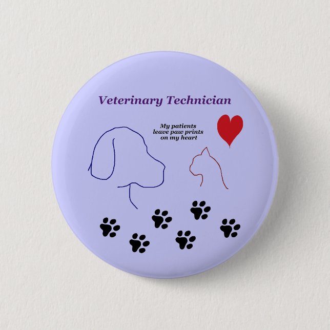 Veterinary Technician - Paw Prints on My Heart 6 Cm Round Badge (Front)