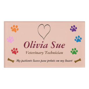 Veterinary Technician Paw Prints On My Heart #6 Name Tag