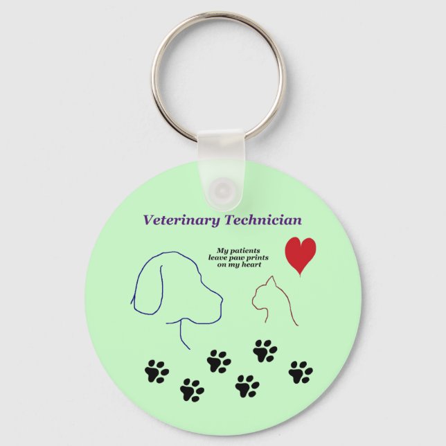 Veterinary Technician - Paw Prints on My Heart Key Ring (Front)