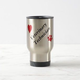 Veterinary Technician-Red Paw Print and Heart Travel Mug