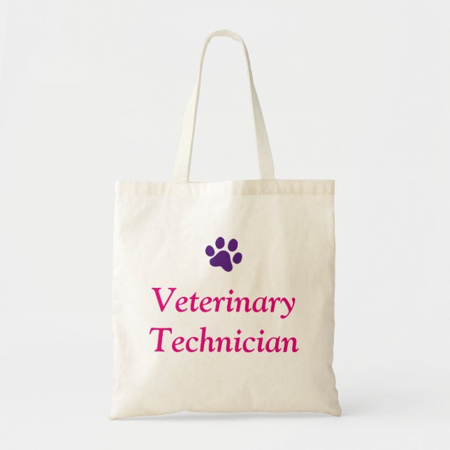 Veterinary Technician with Purple Paw Print Tote Bag (Front)