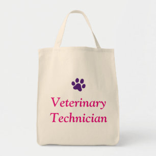 Veterinary Technician with Purple Paw Print Tote Bag