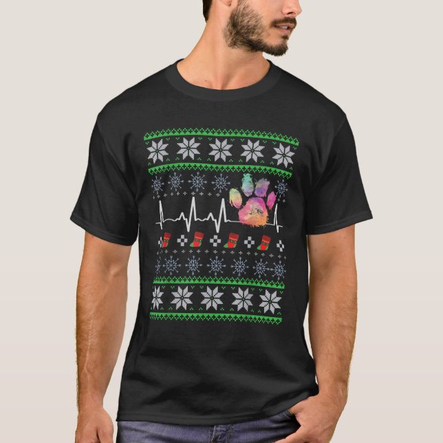 Veterinary Veterinarian Paw Print Christmas Animal T-Shirt (Front)