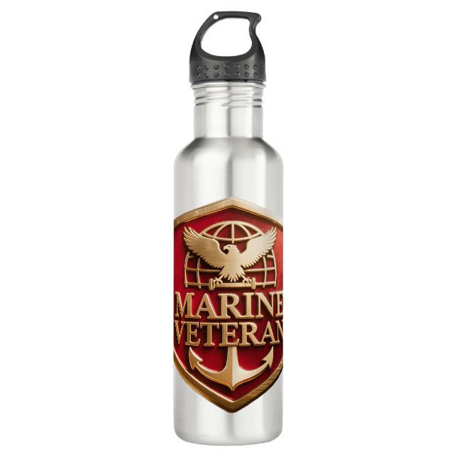 VetGearHQ.com Marine Corps Veteran Logo Emblem 710 Ml Water Bottle (Front)