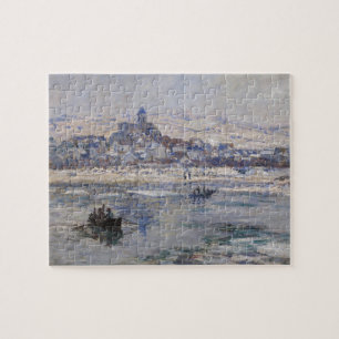Vetheuil en Hiver Boat on River Jigsaw Puzzle