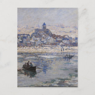 Vetheuil en Hiver Boat on River Postcard