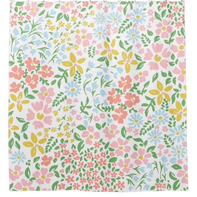 Vetor seamless floral colourful pattern on a white shower curtain (Front)