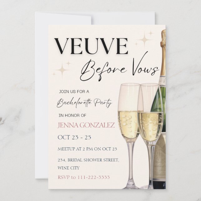 Veuve Before Vows Bachelorette Party Weekend Invitation (Front)