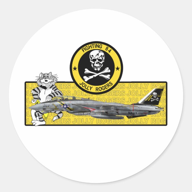 VF-84 JOLLY ROGERS F-14 TOMCAT CLASSIC ROUND STICKER (Front)